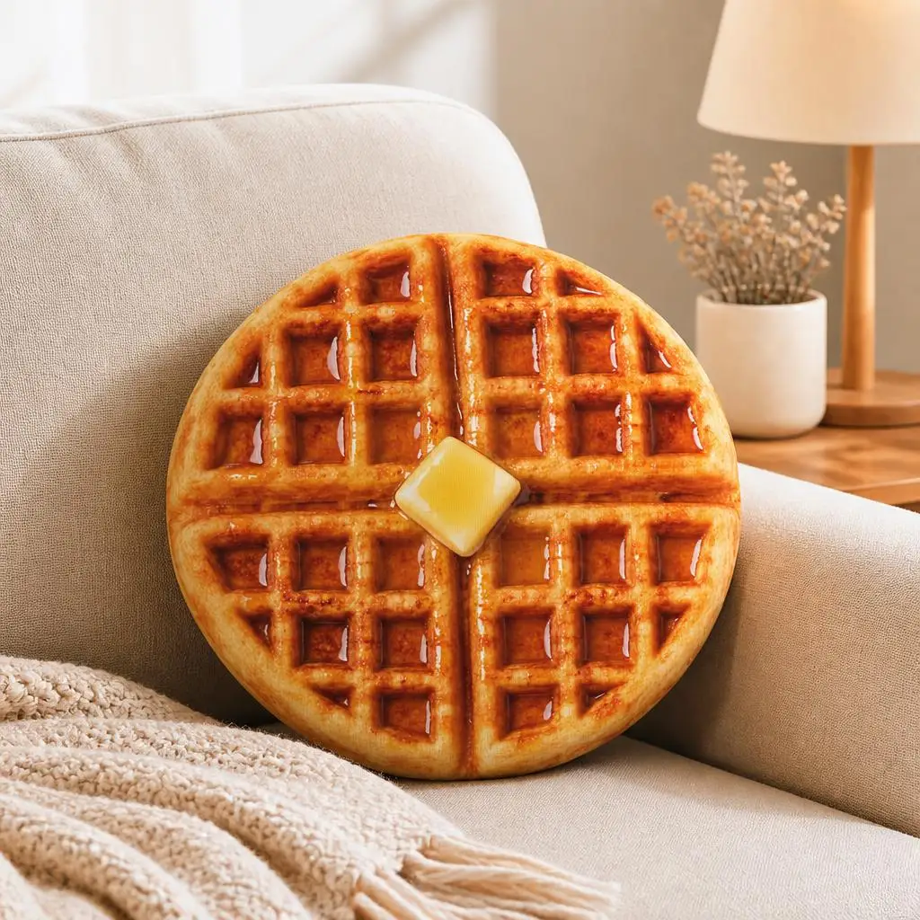 Waffle Breakfast Plush Pillow Stuffed Food Cushion Syrup Butter Throw Pillow for Kitchen Decor Brunch Lover Gift Sofa Accent