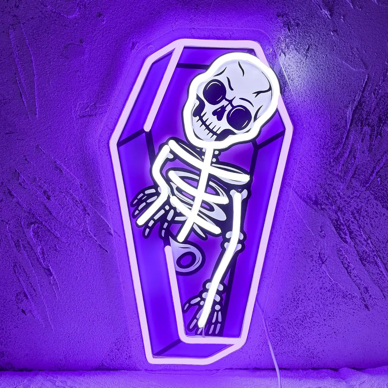 Coffin Neon Sign Skeleton LED Glowing Sign for Halloween Party Gothic Home Bedroom Bar Man Cave Decor USB Powered Neon Light