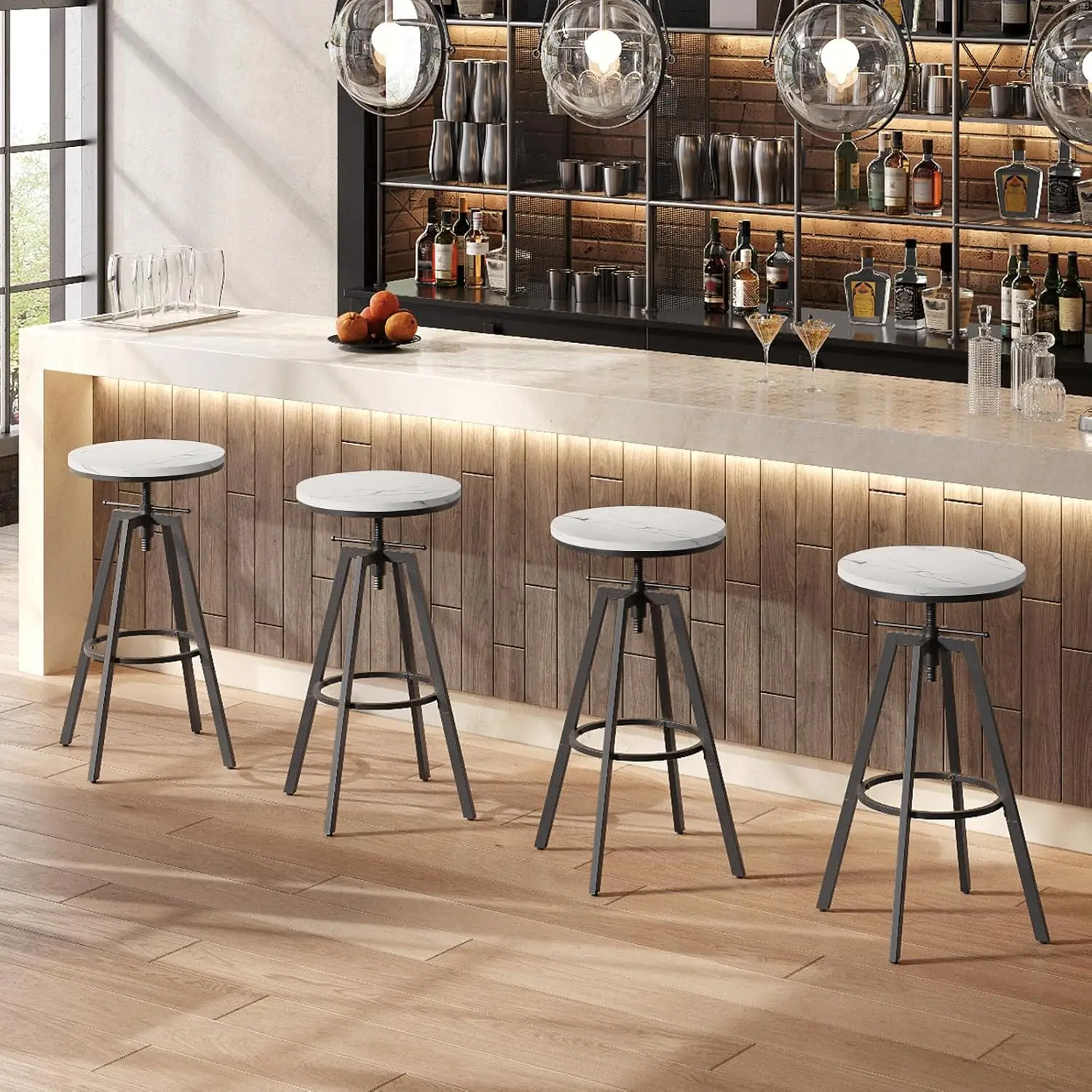 Set of 2 Industrial Bar Stools, Height Adjustable, Kitchen Breakfast Bar Stools, for Bar, Dining Room