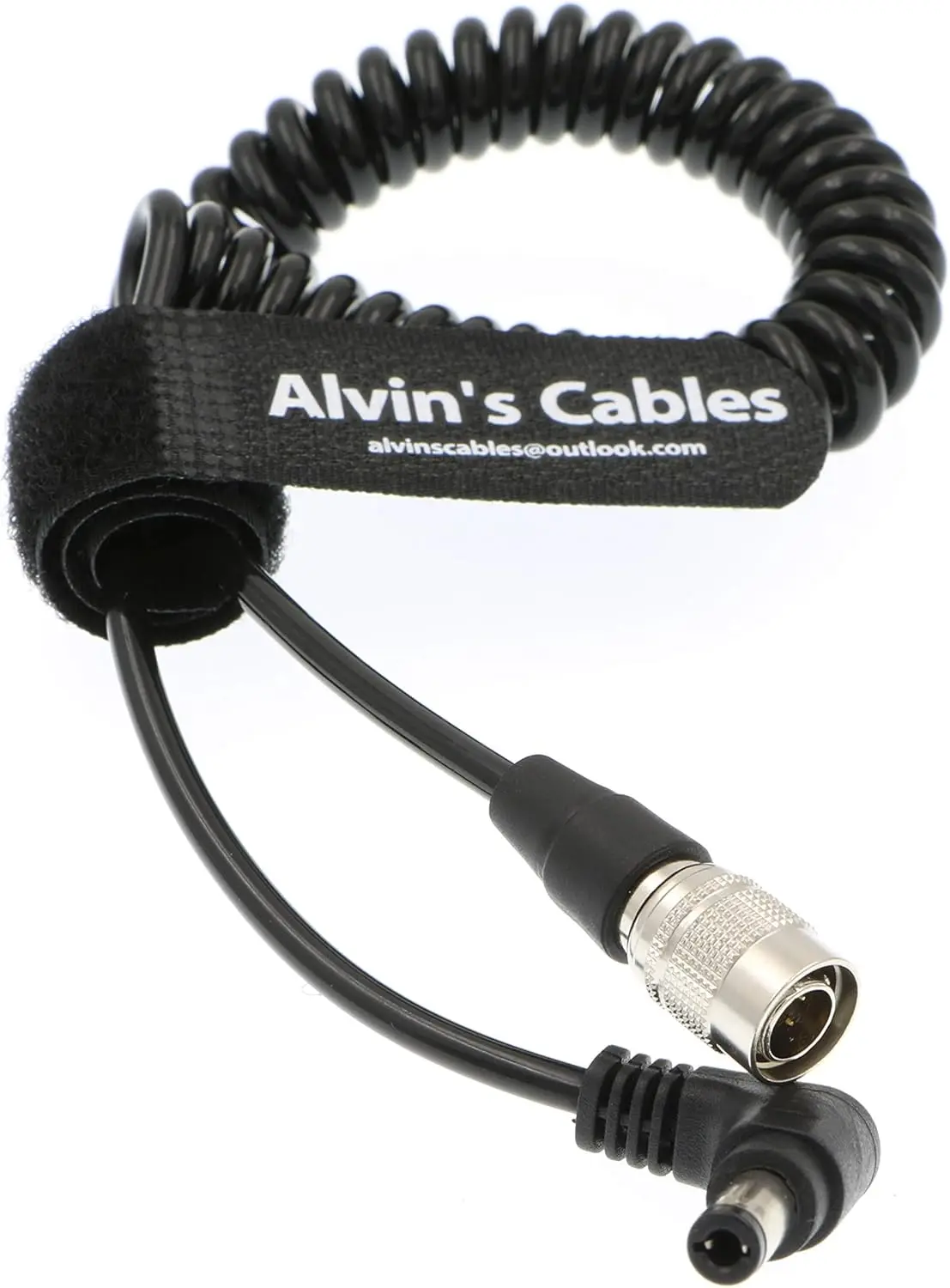 Alvin's Cables Hirose 4 Pin Male to DC Right Angle Coiled Power Cable for Sound Devices 633|644|688 Zoom F8 Blackmagic Cinema Ca