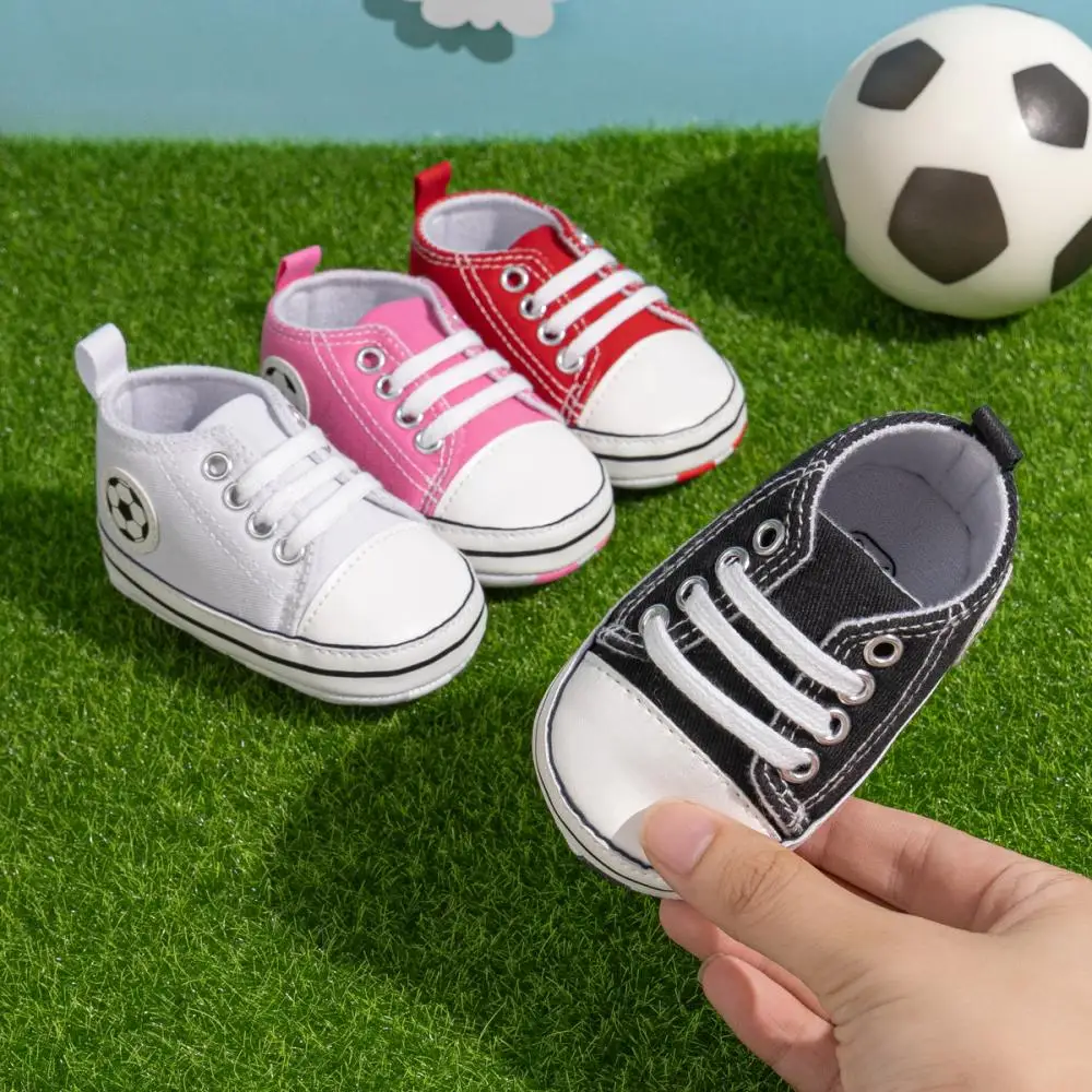 

Baby New Printed Toddler Shoes Lace-Up Canvas Shoes for Baby Boys Girls Anti-Slip Soft Cotton Sole Crib Shoes Four Seasons