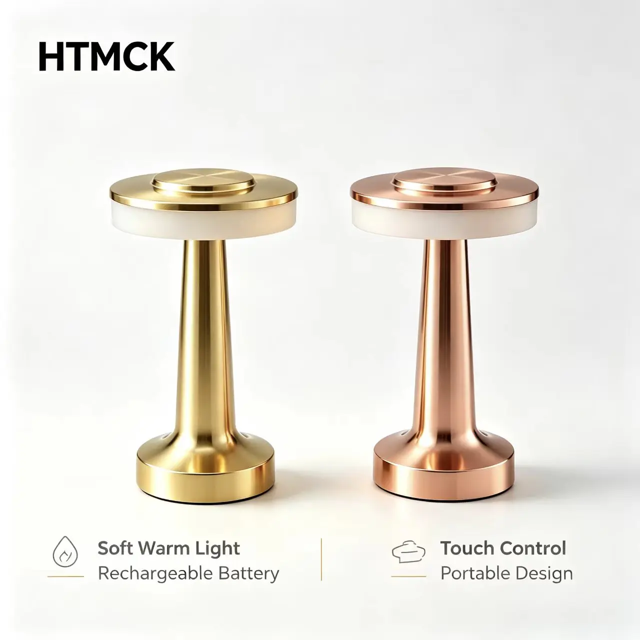 Luminária de Mesa de Metal Recarregável por USB, Luz de Ambiente Portátil, Luminária de Toque para Mesa de Cabeceira, Luz Noturna para Bar, KTV, Hotel, Cafeteria, Quarto