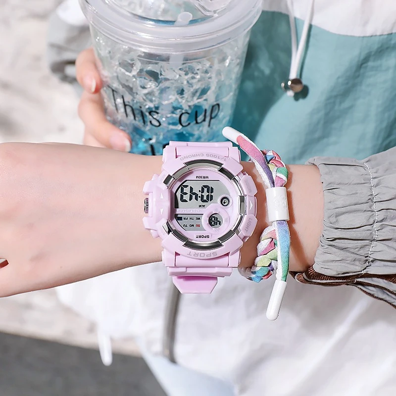 Детские модные стильные простые водонепроницаемые электронные часы с защитой от падений для учащихся младших классов средней школы