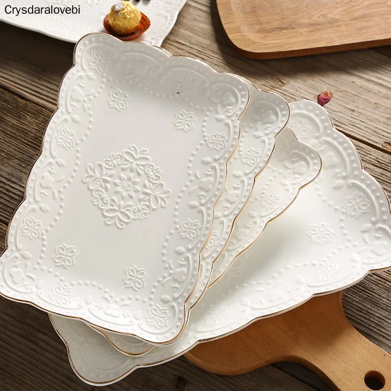 China Keramik Quadratische Platte Frühstück Dessert Teller Schmetterling Teller Nachmittagstee Obst Tablett Hochzeit Europäischen Geprägt Hause