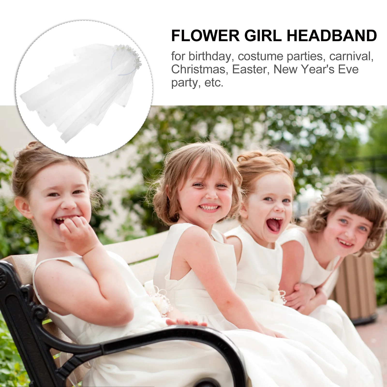 

Flower Girl Headband Kids Hair Bands Veil Accessories for Party Birthday Carnival Non Fading Lightweight Pearl