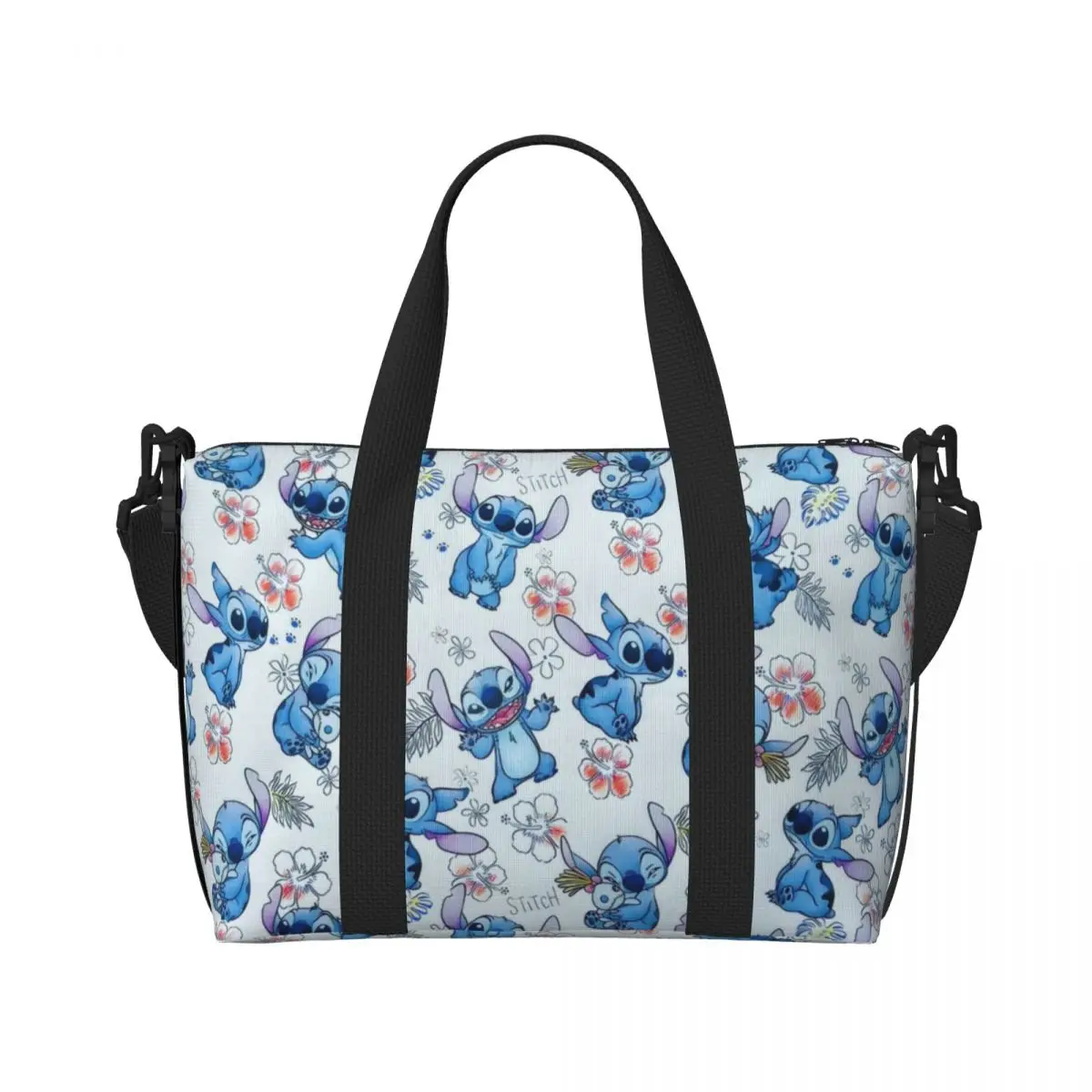 Sac fourre-tout à motif Disney Stitch pour femme, sacs de plage Kawaii personnalisés, sacs de voyage mignons, grande capacité