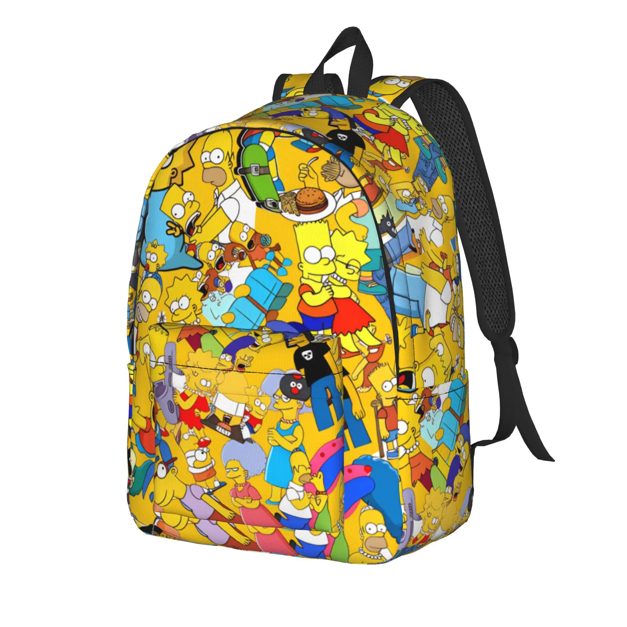 S-Simpsons All Characters Yellow Background Backpack  Travel Backpacks Student Kawaii School Bags Custom Lightweight Rucksack