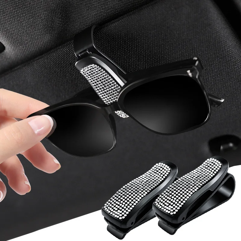 

Universal Car Sunglasses Holder Card Ticket Holder Pen Case Glasses Clip Sun Visor Car Accessories Diamond Multi-function Clip