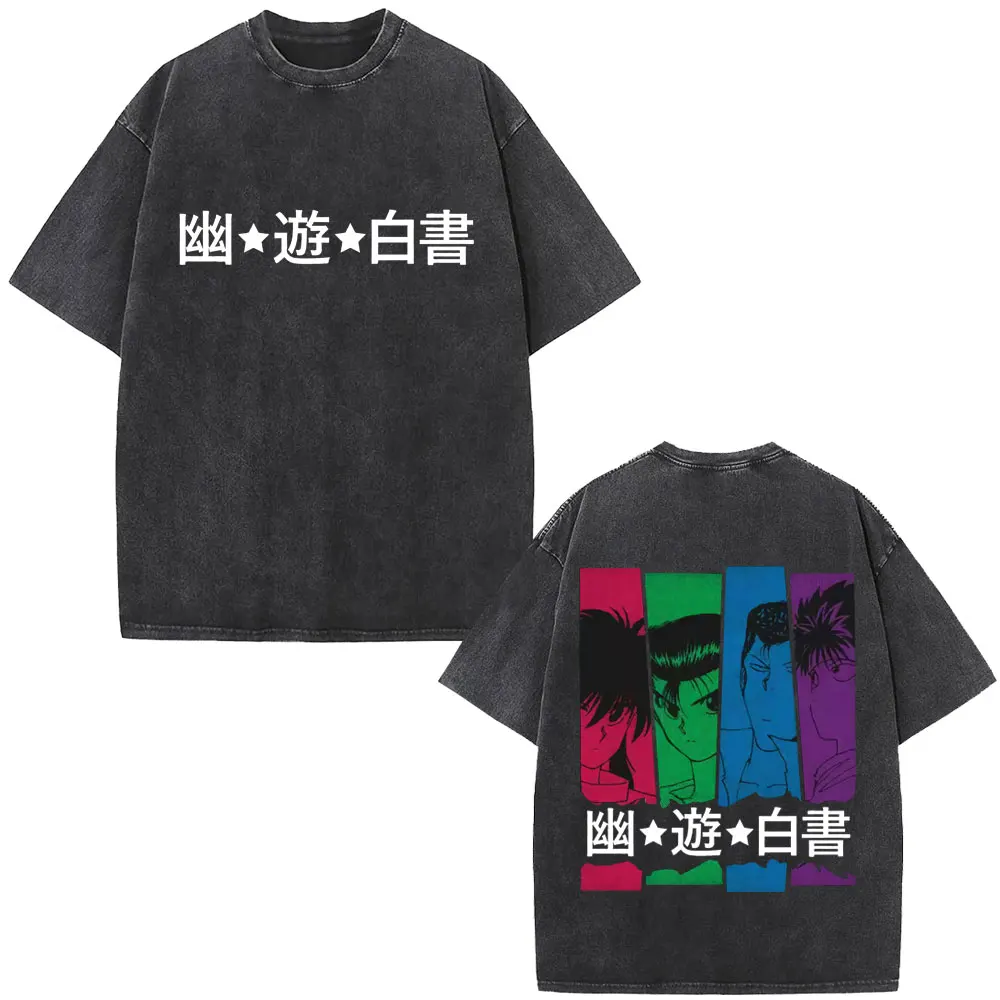 

Anime YuYu Hakusho Urameshi Yuusuke Washed Vintage T-shirt Men Women Casual Oversized T Shirt Men's High Quality Cotton T-shirts