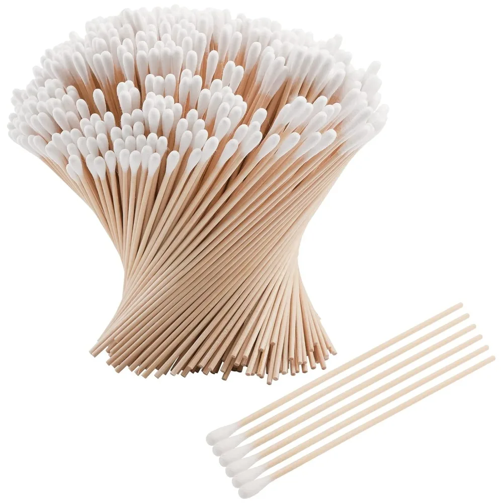 100/300Pcs 6 Inch Long Cotton Swabs with Wooden Handles, Cotton Tipped Applicator for Cleaning, Cotton Sticks Oil Makeup