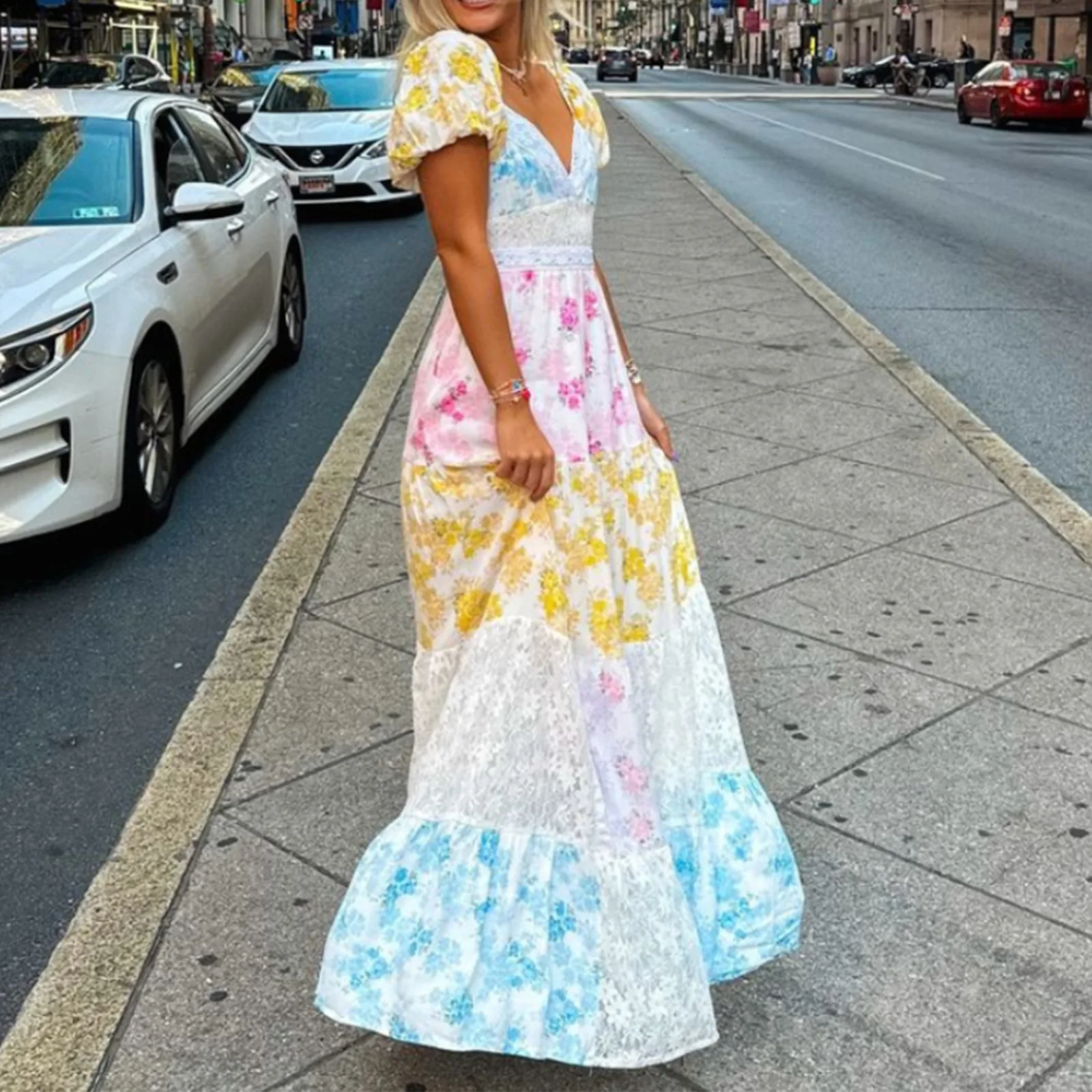 

2025 African Dresses For Women Sexy Long Lace Maxi Dress Summer Slim Backless Elegant Fashion Print Swing Dress Africa Clothing