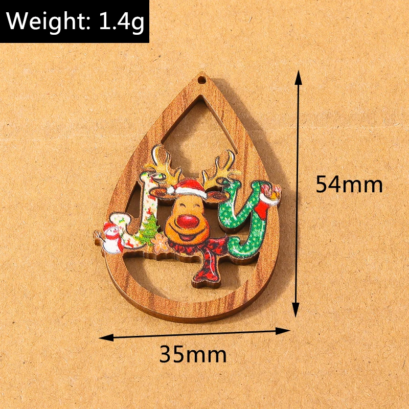 10 Stück Holzanhänger in Wassertropfenform für Weihnachtsschmuck, Hirsch- und Weihnachtsmann-Anhänger, DIY-Halsketten- und Ohrring-Zubehör – Detail 6
