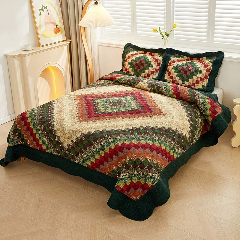 Handmade Patchwork Cotton Bedspread Set Quilted Bed Cover Oversized Quilt Coverlet All Seasons Super King Qeen Sheet Blanket