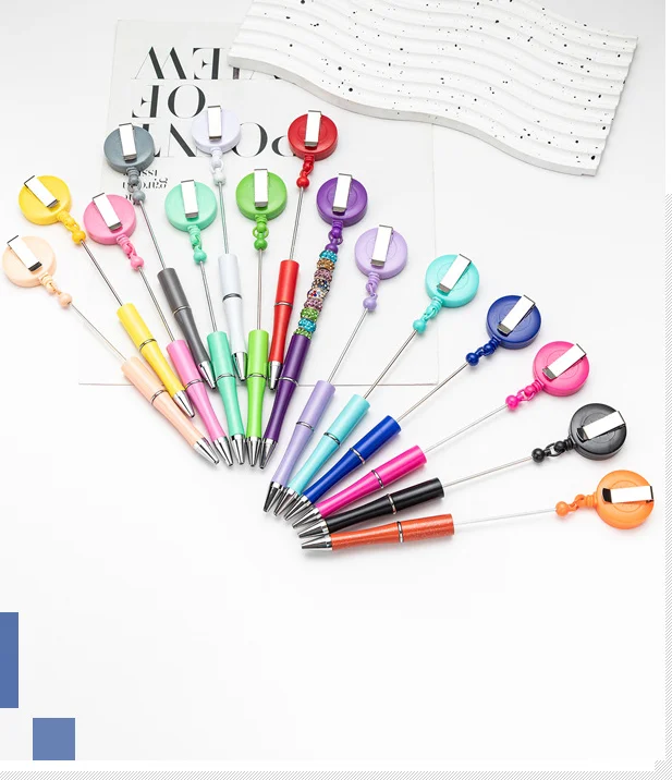 60Pcs Beadable Pen Bulk Colored Plastic Black Ink Beaded Pens Creative Diy Pen Bend Pens for Make Gifts for Children and Student