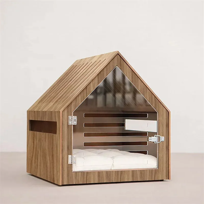 Interior luxury pet house with solid wood dog bed furniture with sustainable features and printed patterns