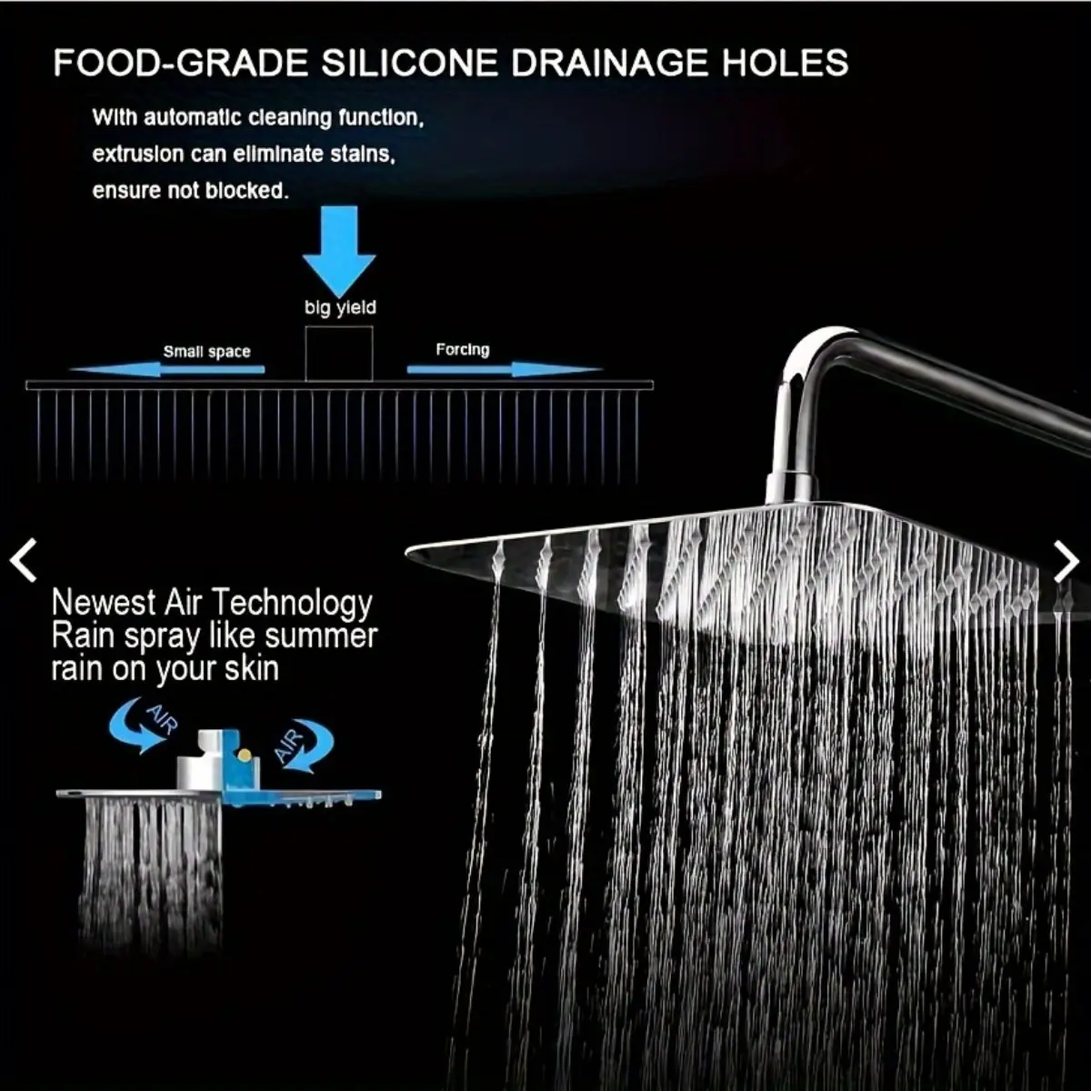 Rain Shower Head 8inch Large Top Spray Square Shower Head 304 Stainless Steel Ultra-Thin Powerful High-Pressure Bathroom Shower Head Easy to Install Luxury Shower Experience