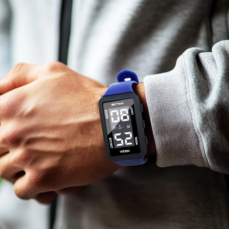 Спортивные цифровые мужские часы, модные уличные высококачественные новые электрические часы, многофункциональные спортивные водонепроницаемые часы с таймером