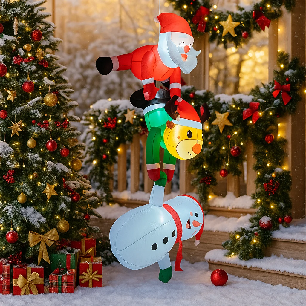 2,4 M/7,8 pies inflable Santa Reno muñeco de nieve luces apiladas LED decoraciones para el hogar juguetes patio suministros de Navidad decoración de fiesta navideña
