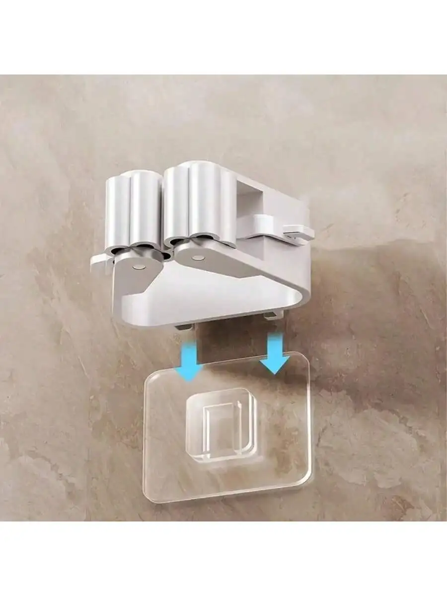3PCS Easy To Install Wall Mounted Mop Holder Mop Clamp Suction Hook For Kitchen And Bathroom Space Saving Design