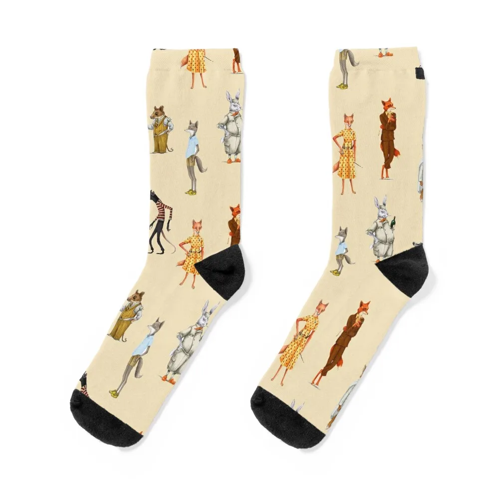 Fantastic Mr. fox and Mrs. Fox Family Sticker pack Socks hockey kawaii Non-slip Socks Men's Women's