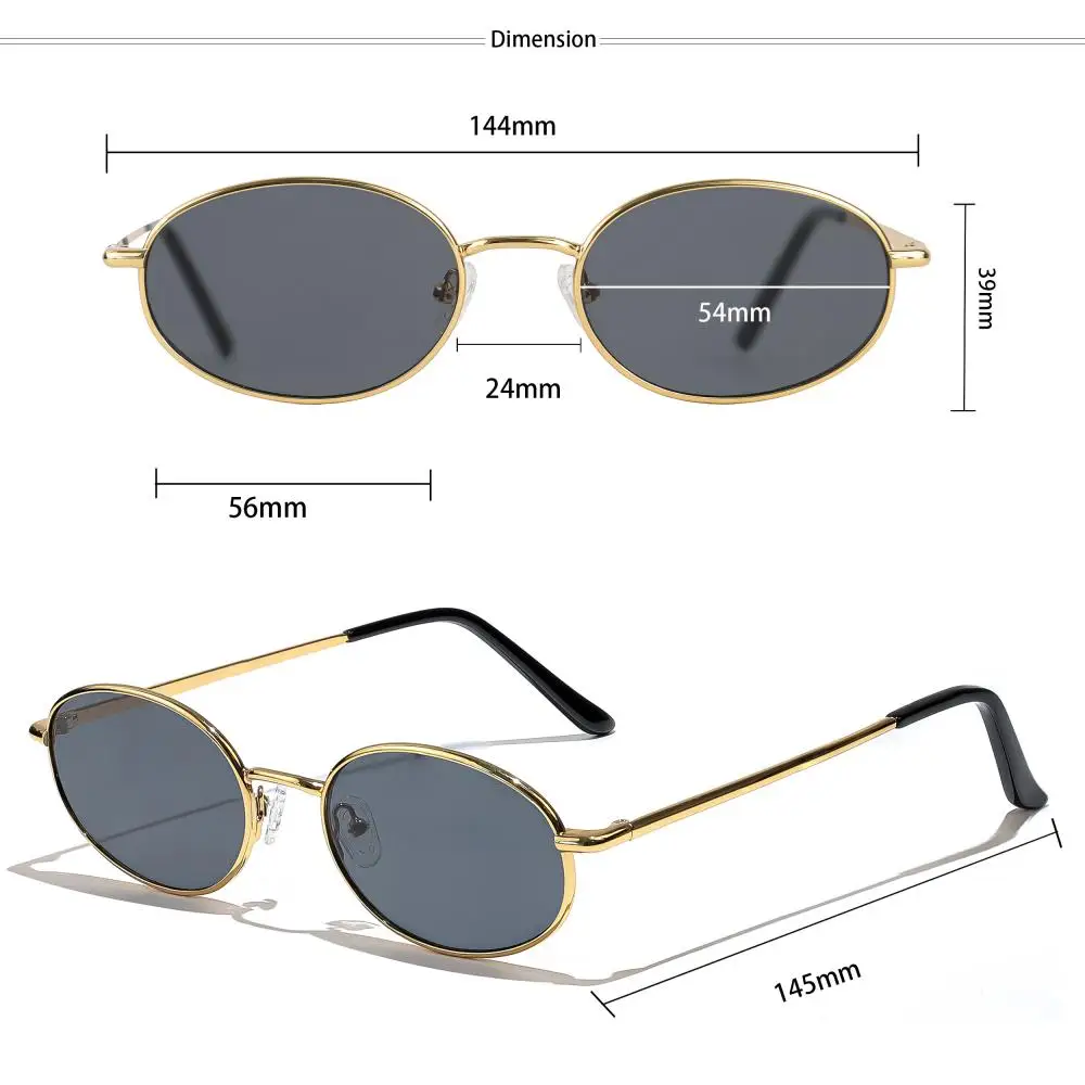 CATERSIDE Modische Herren-Sonnenbrille, Metall, oval, kleiner Rahmen, Sonnenbrille für Damen, Outdoor, Street, Hip-Hop, Dekorationsbrille, UV400 – Detail 1
