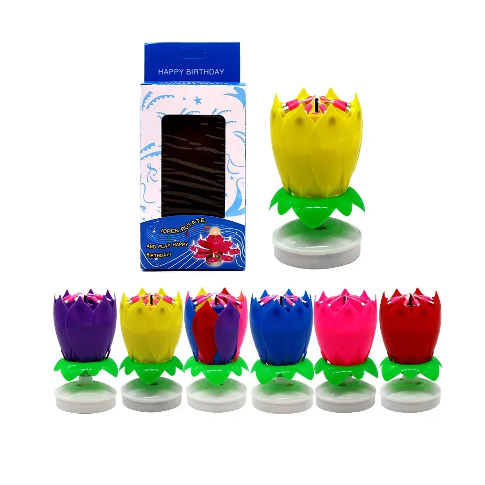 yyhcThe most popular wholesale Flame retardant material lotus multi-colorful flower bloom musical birthday candles making firewo