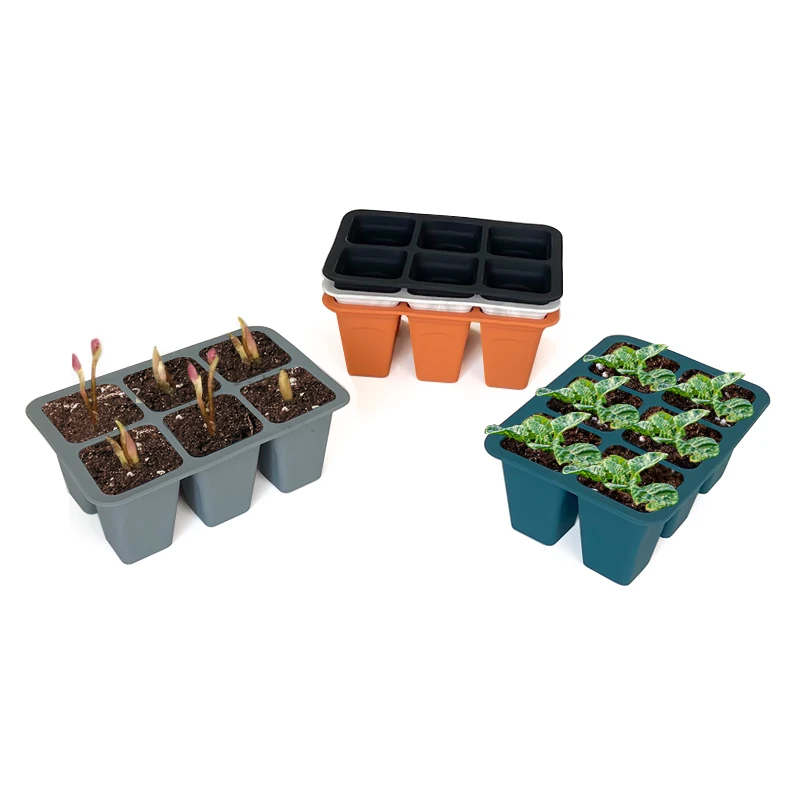 6 Holes Pattern Square Silicone Seed Germination Tray with Drainage Holes Greenhouse Seedling Container Plant Pot