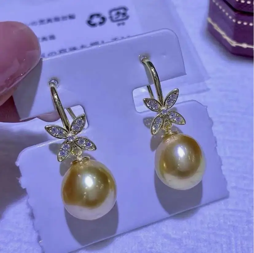 

Великолепные круглые золотые висячие серьги с жемчугом Южного моря 10-11 мм 9-10 мм 925s