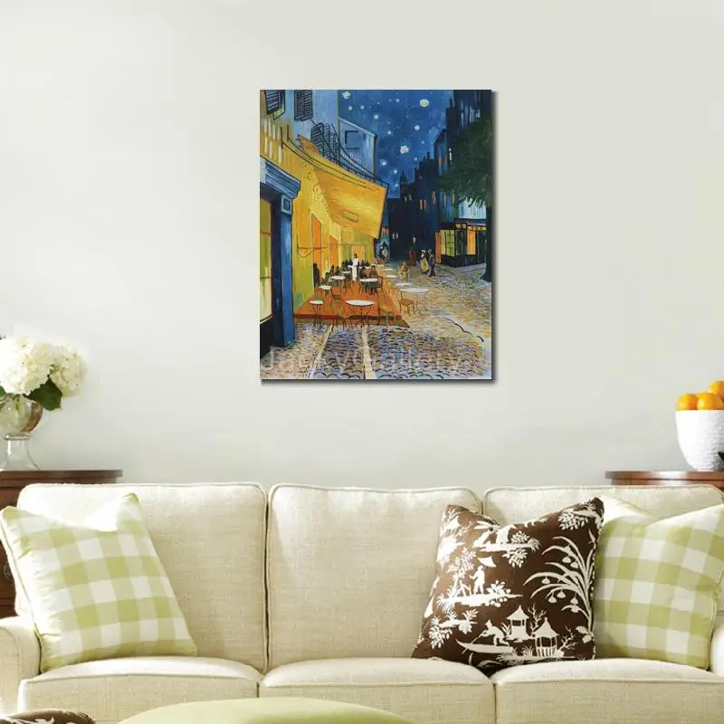 

Маленький размер Пейзаж Кафе Терраса Место Forum Arles Ночь Европа Масло на холсте Ван Гог Картина ручной работы для витрины в гостиной