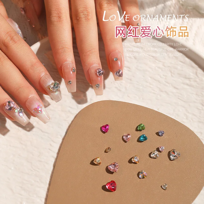 30/100Pcs Heart Pointed Bottom Nail Art Rhinestone Flash High Quality Glass Crystal Stone 3D Manicure DIY Decoration Accessories