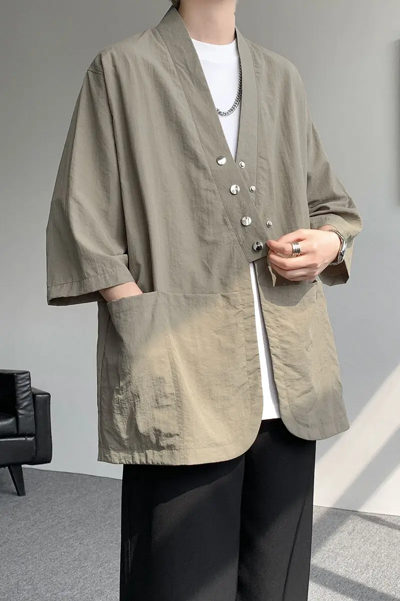 Men Chinese Style Casual Shirts Men Summer Sunscreen Cardigan Short Sleeve Loose Shirt Male Harajuku Streetwear White Blouse