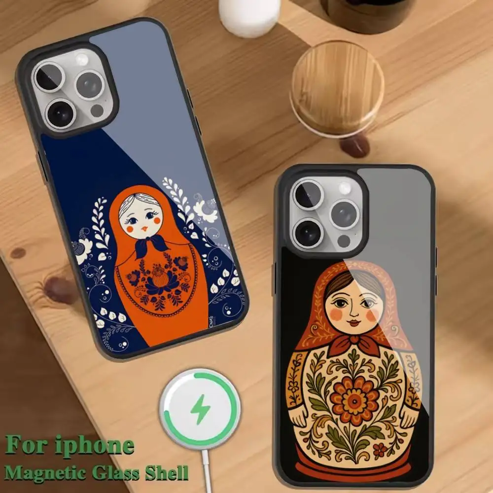 

R-Russian Art M-Matryoshka Phone Case For Magnetic Wireless Charge Cover For iphone 16 15 14 13 12 11 Pro Max Plus Coque