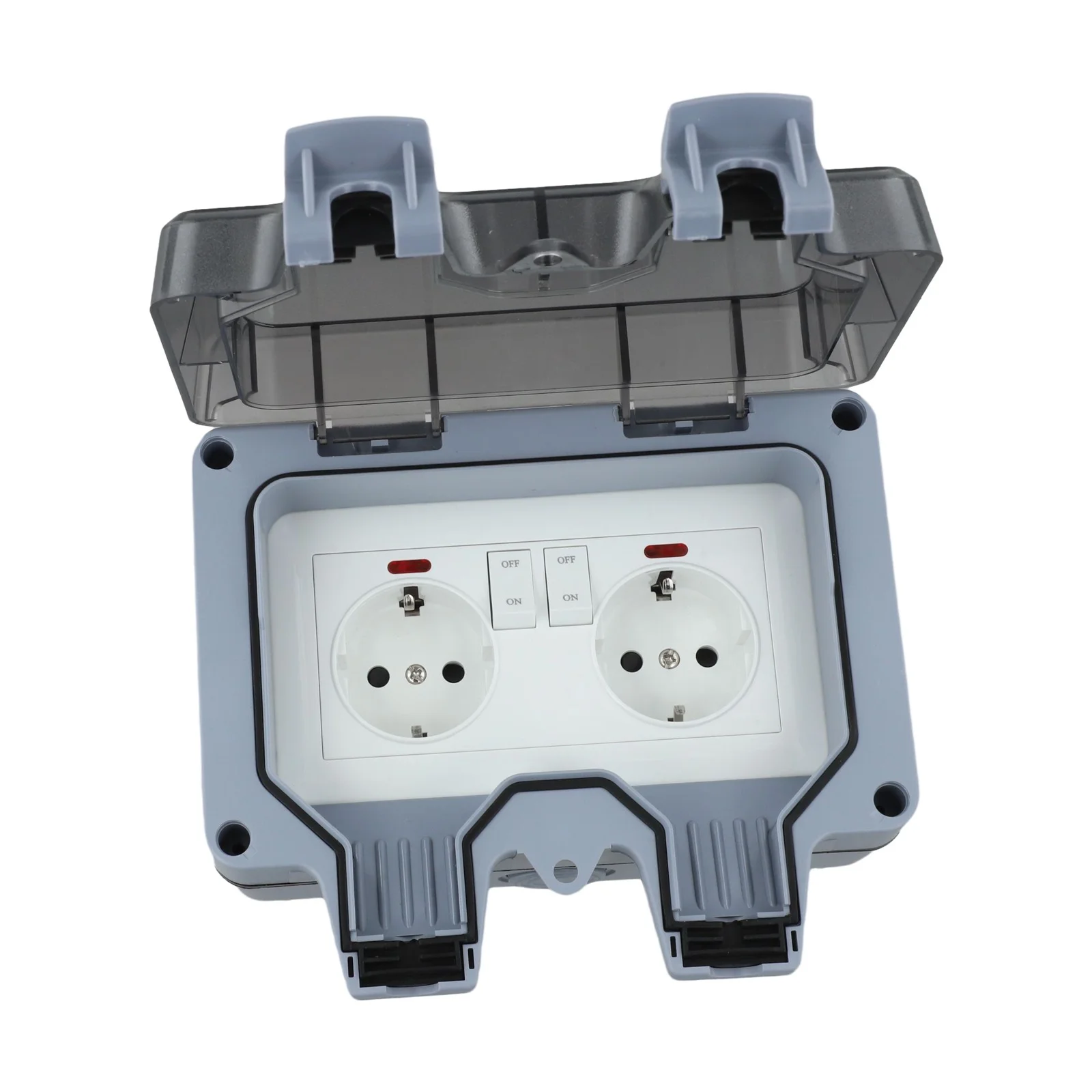IP66 Waterproof 2 Gang Outdoor Socket Box With Switch LED For EU Standard Wall Electrical Outlet Garden And Industrial Use