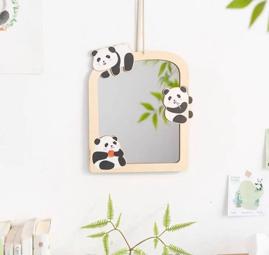 Wall Hanging Panda Basswood Framed Acrylic Mirror