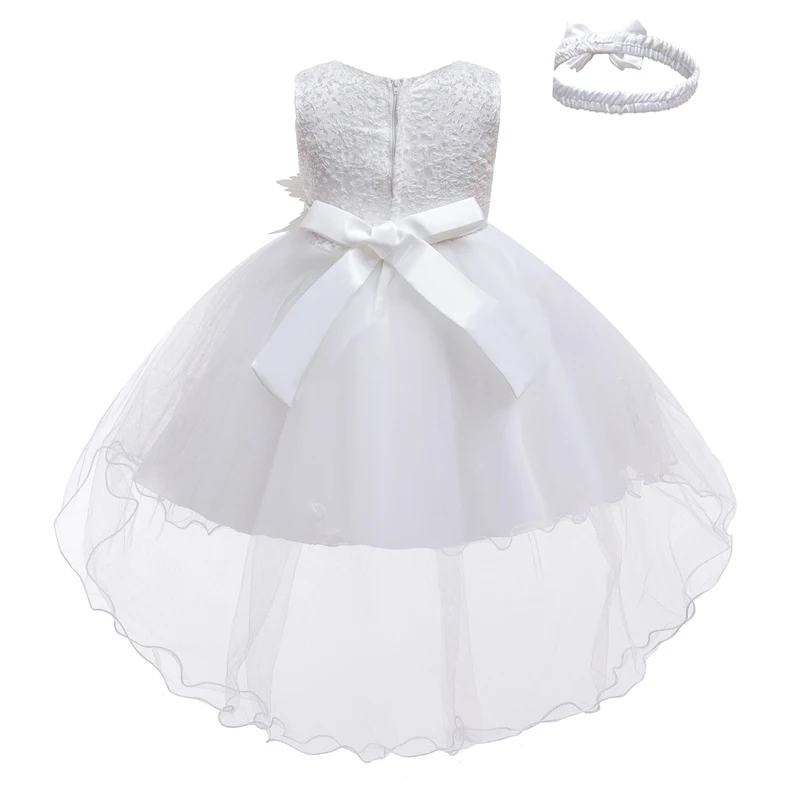 Infant Baby Girls First Year Birthday Appliques Princess Dress+Headband Newborn Christening Kids Baptism Wedding Party Clothes