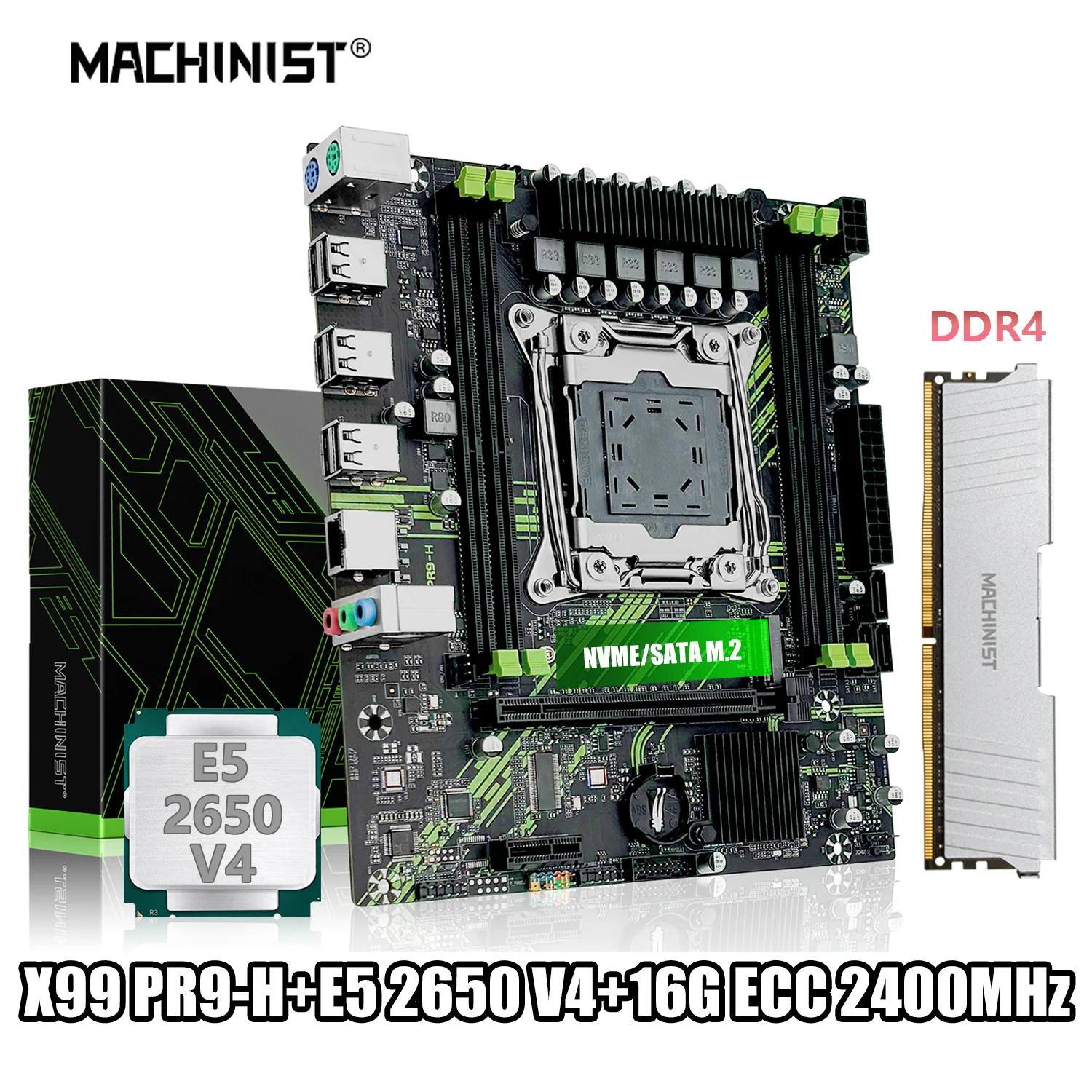 

MACHINIST PR9-H X99 Motherboard Set with Intel Xeon E5 2650 V4 + DDR4 16GB 2400MHz Dual Channel ECC RAM M.2 NVME for Desktop PC