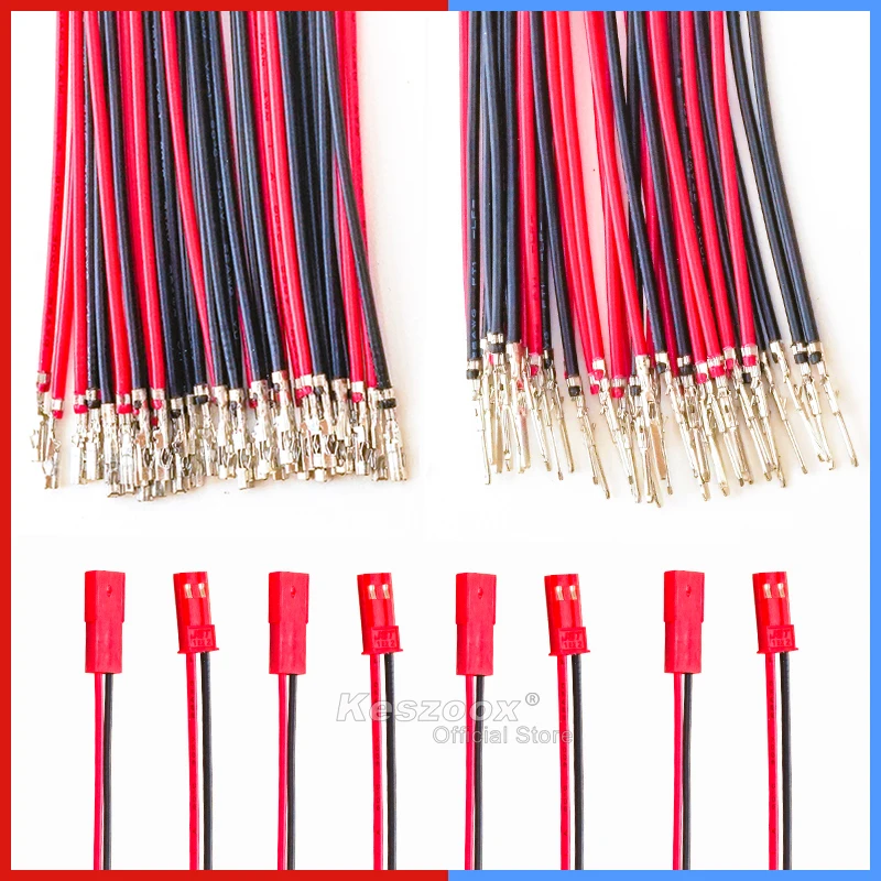 Tcenofoxy JST 2Pin Red Extension Wire Connector Housing with 22AWG Wire【Support Customized】