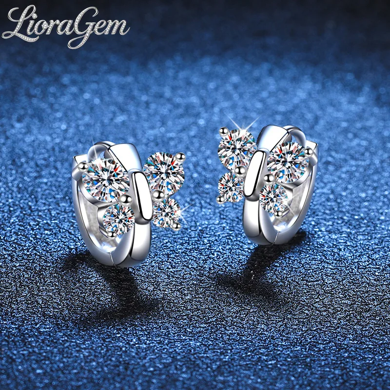 LioraGem Fashion Butterfly Hoop Earrings, Exquisitely Fully Paved with Moissanite Stud Earrings Platinum PT950 Stamp