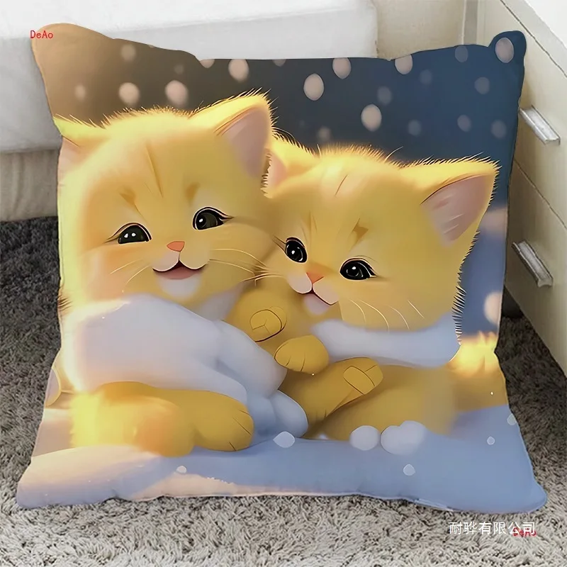 

Double-sided Cute Cartoon Cat Pattern Pillowcase Sofa Living Room Square Cushion Cover Office Winter Car Support Pillow Cover
