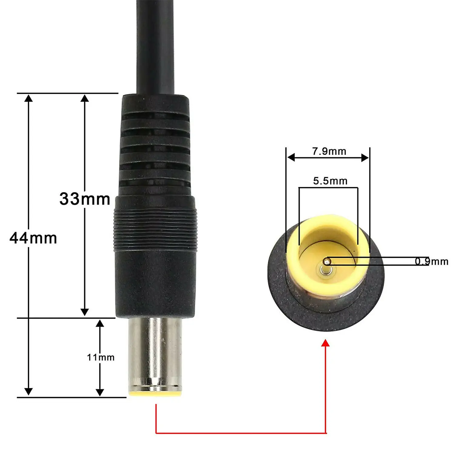 2pcs DC Power Cable 12V 7.9 x 5.5mm 8mm Male Plug Connector Cable Cord Wire Supply Repair Solar Laptop 16AWG 30cm/1feet