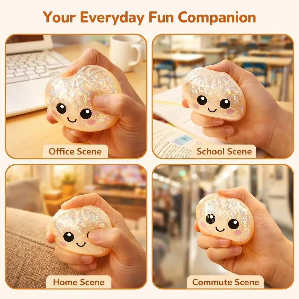 Large Dumpling Stress Ball with Steamer Colorful Squishy Bun Sensory Toy for Anxiety Relief, Squeeze Dough Ball for Adults&Kids image 4