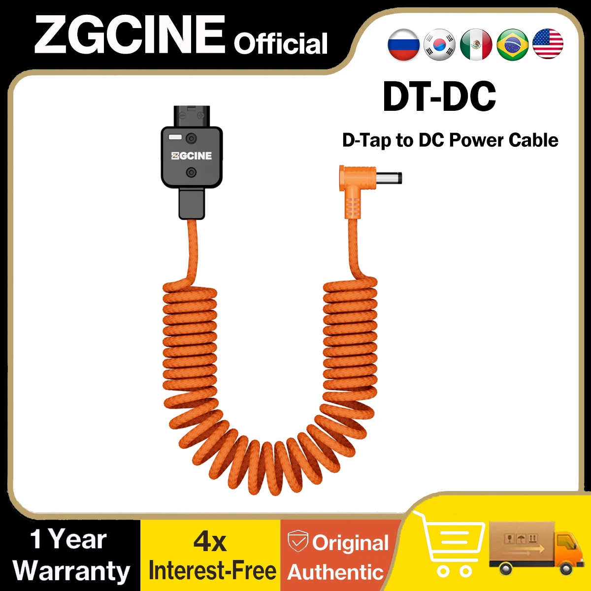 ZGCINE D-Tap to DC Braided Coiled Power Cable 5.5*2.5 for D-Tap Gold Mount V-Mount Battery Power Camera Monitor LED Video Light