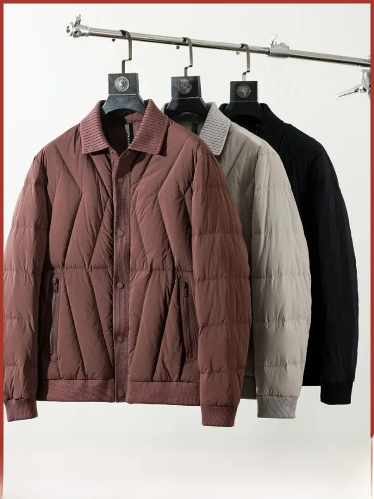 

Autumn Winter Thi Warm Knitted Stand Collar Faionable Versatile Italian Luxury down Jaet Coat Youth Casual Sle Windproof