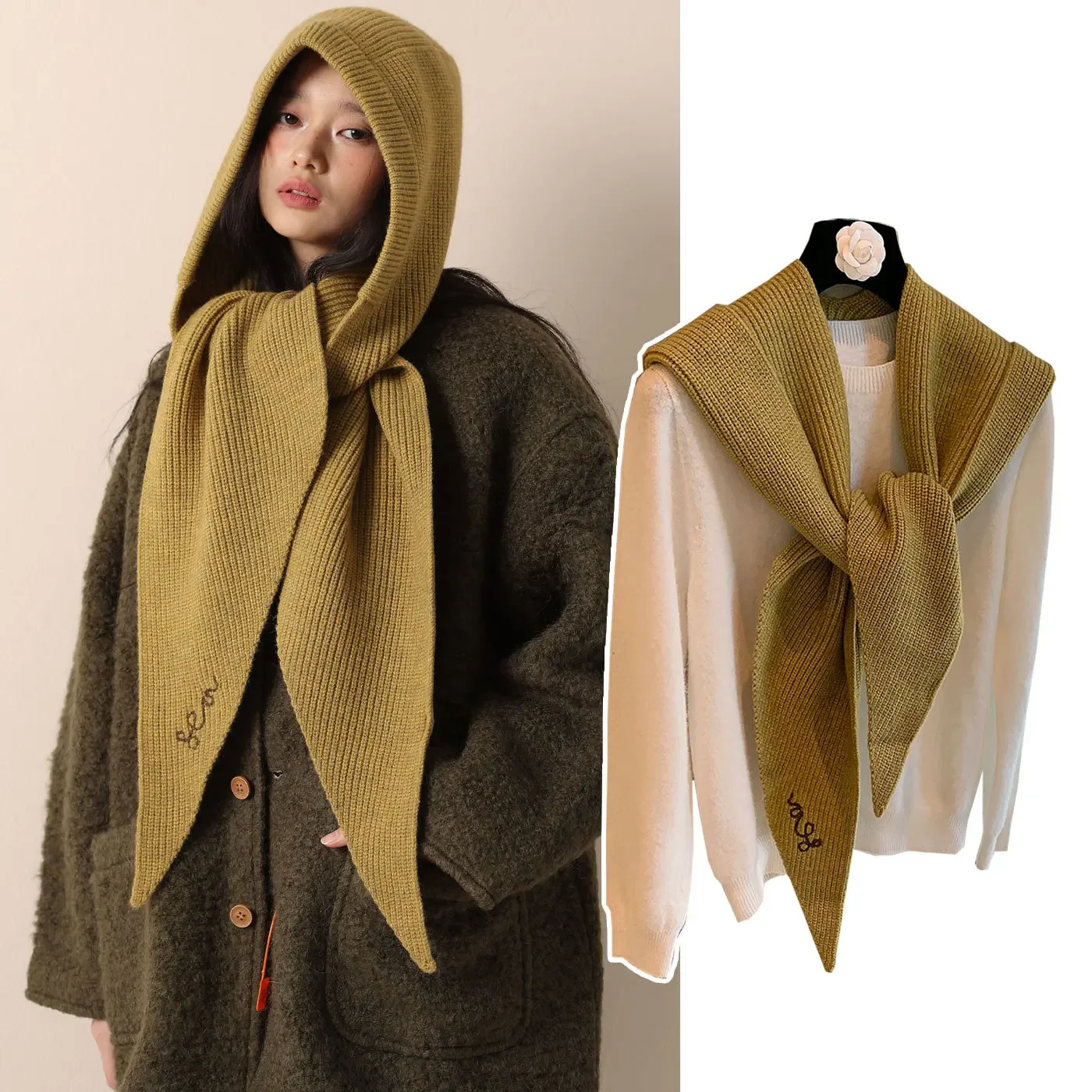 Red Knitted Triangular Shawl Women's Winter High-end Sense, Outer Sweater Decorative Scarf Versatile Korean Atmosphere Sense
