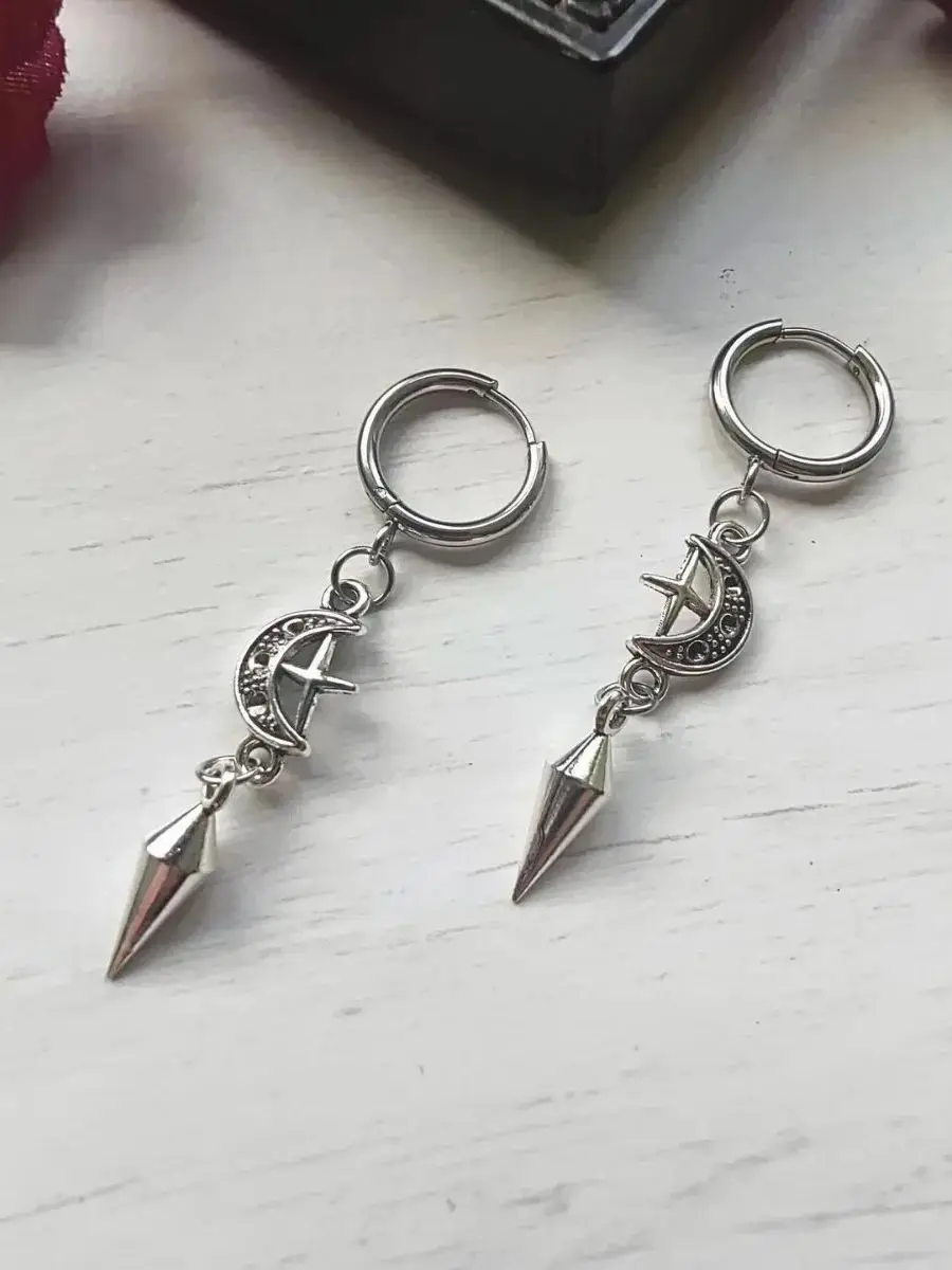 Pointy Cone earrings, Gothic jewelry, punk accessories, Cross, Moon, Retro, Korean, Hippie, Alternative, ear hooks For Women Man