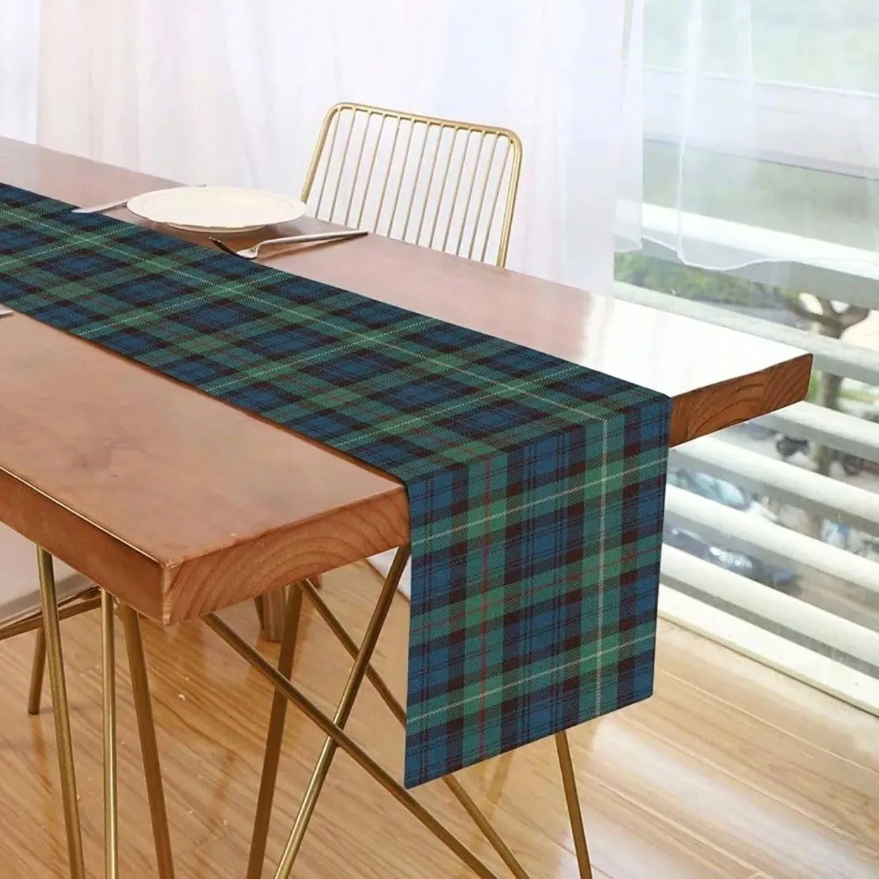 VIKAMA Vintage Check Print Table Runner, Dirt-Resistant Tablecloth, For Dining Room, Kitchen, Birthday Party Home Decorations