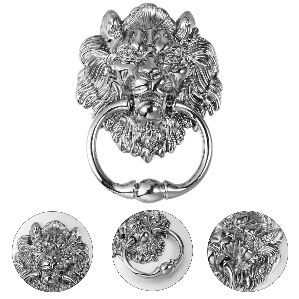 

Zinc Alloy Lion Head Door Knocker Silver Tone Front Door Handle with Clear Stereoscopic Design for Cabinet Drawer Decoration