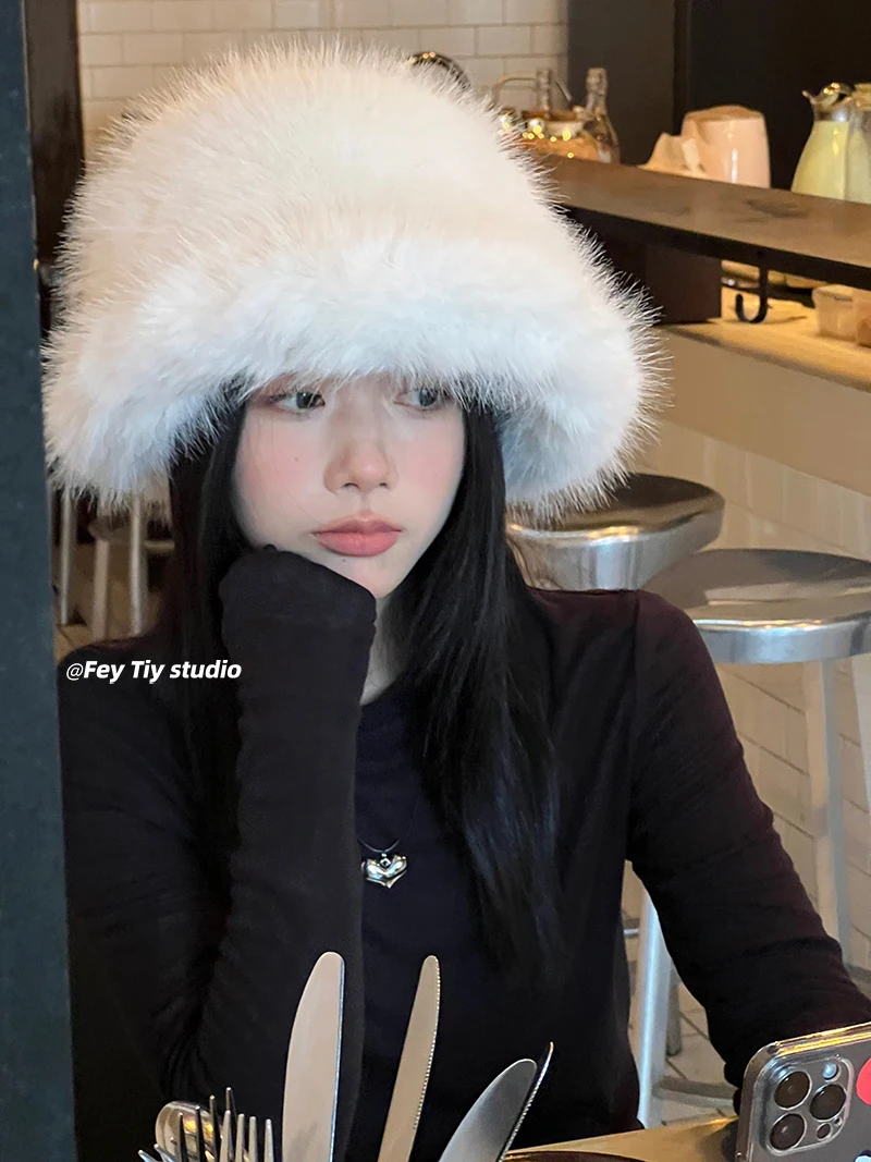 

Autumn Winter Hat ins Blogger Warm Thick Furry Hairband Fluffy Faux Fur Women Girl Headband Hat Winter Outdoor Earwarmer Ski