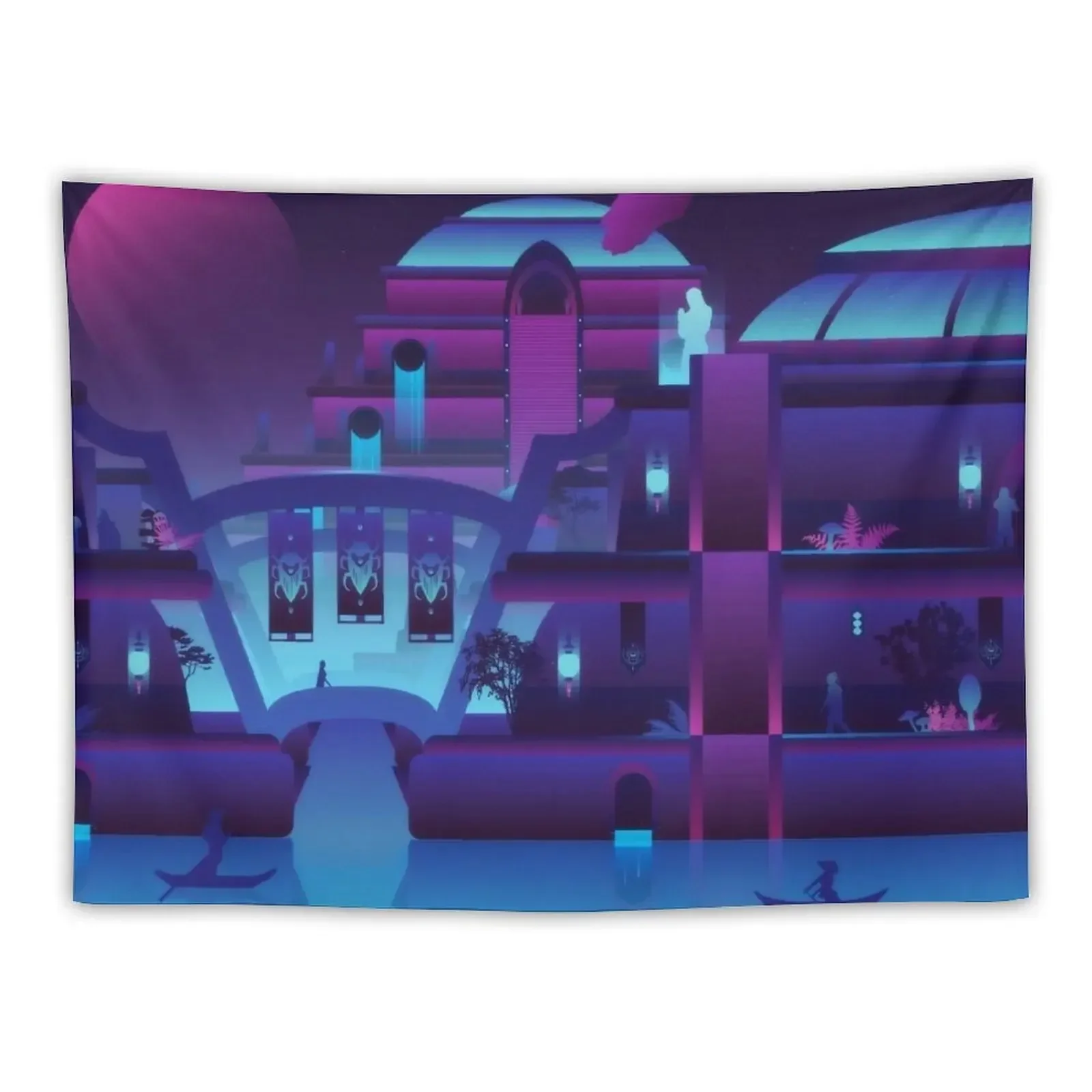 Synthwave Vivec City Tapestry Wall Art Room Design Tapestry