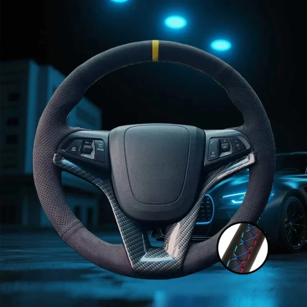 Customized Non-Slip Suede Leather Hand-sewn Steering Wrap Aveo 2011 2012 2013 2014 Car Steering Wheel Cover For Chevrolet Cruze